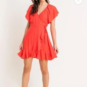 NWT  Lush Hot Coral Wrap Flowy Dress